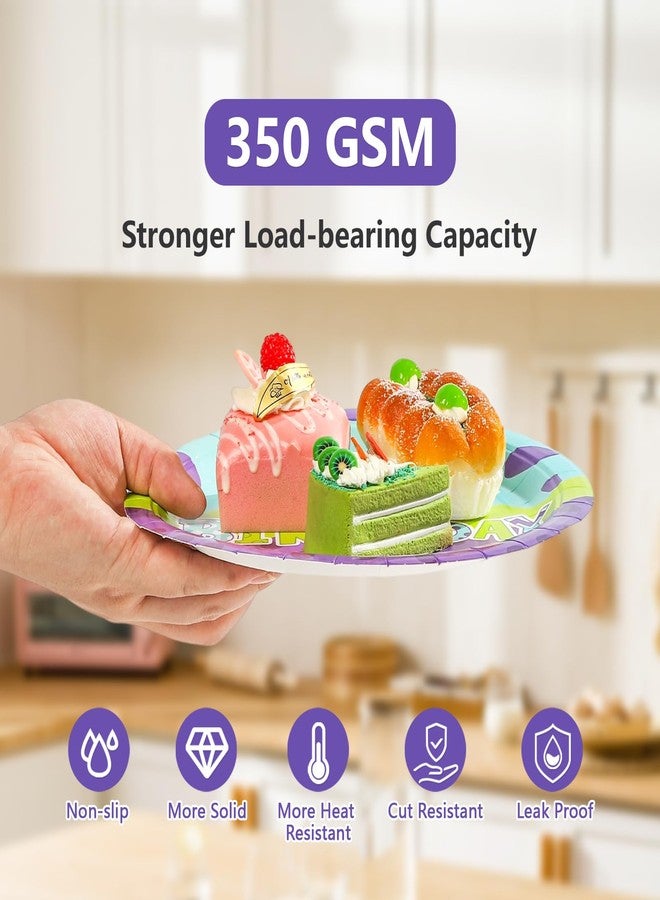 Greencian 170Pcs Monster Birthday Party Supplies Monster Themed Plates and Napkins Cups, Forks, Tablecloth Green and Purple Cartoon Party Supplies for Kids Birthday Baby Shower Decoration Serves 24 - Image 4